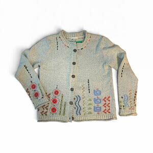 Carson Women's M Embroidered Cardigan Sweater Boho Artsy Whimsical Button Front